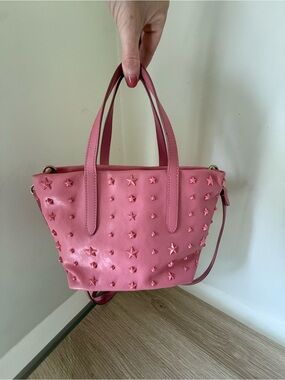Jimmy Choo Pink Star Mini Sara Leather Tote with Crossbody Strap